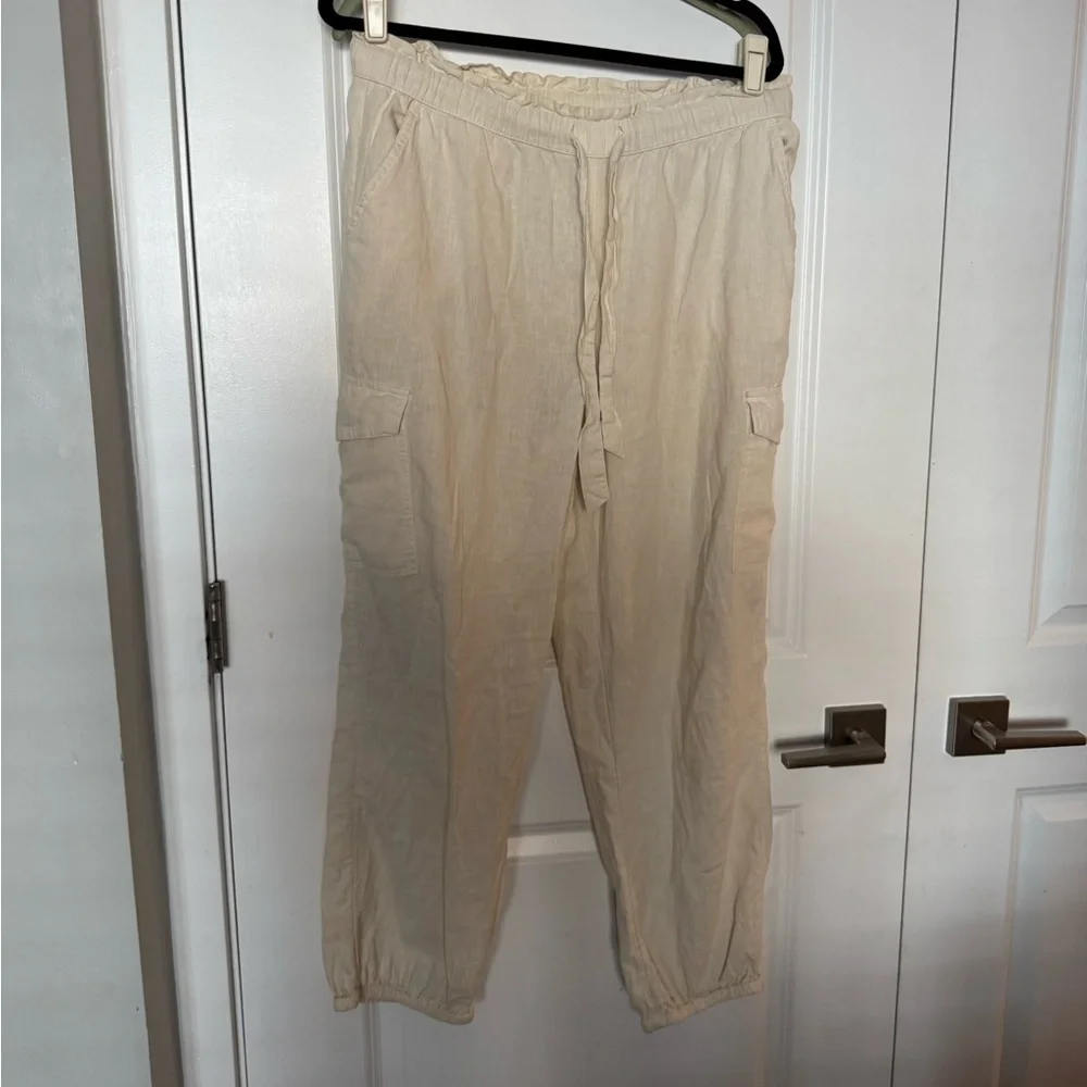 Aerie Cargo Pants Linen Blend Joggers khaki chino Paper Bag